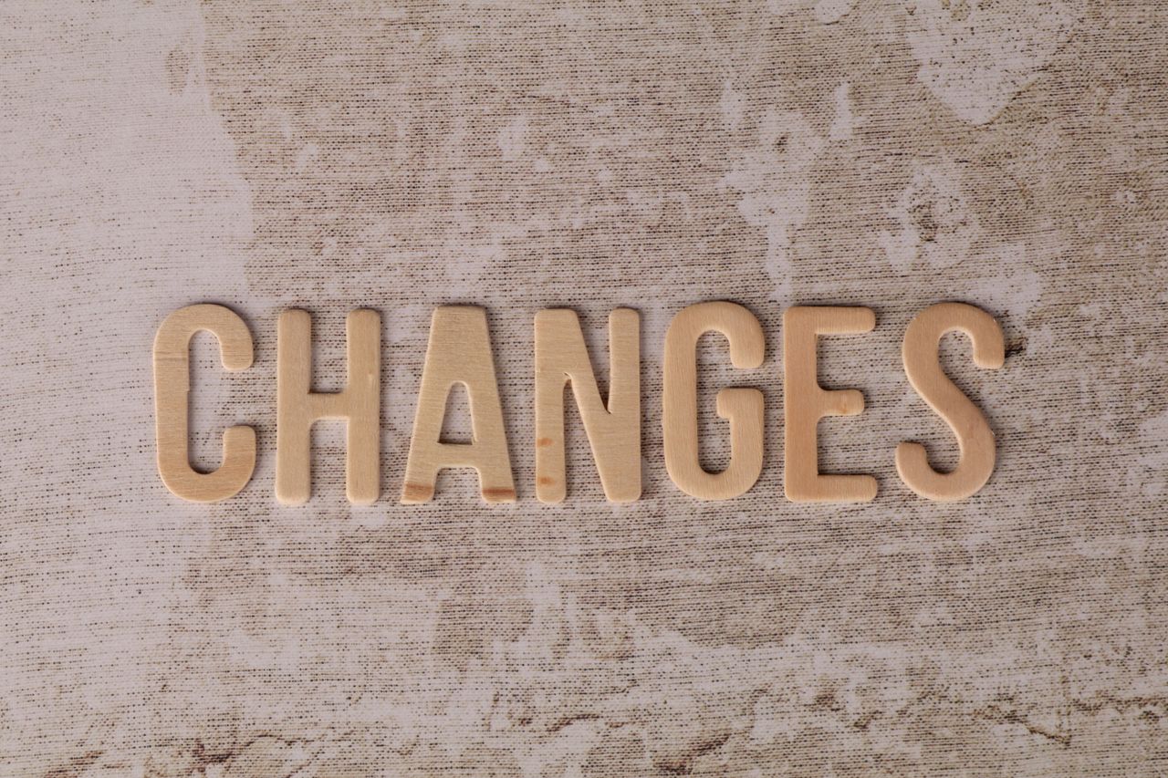Wooden letters arranged to form 'Changes' on a textured, rustic surface.